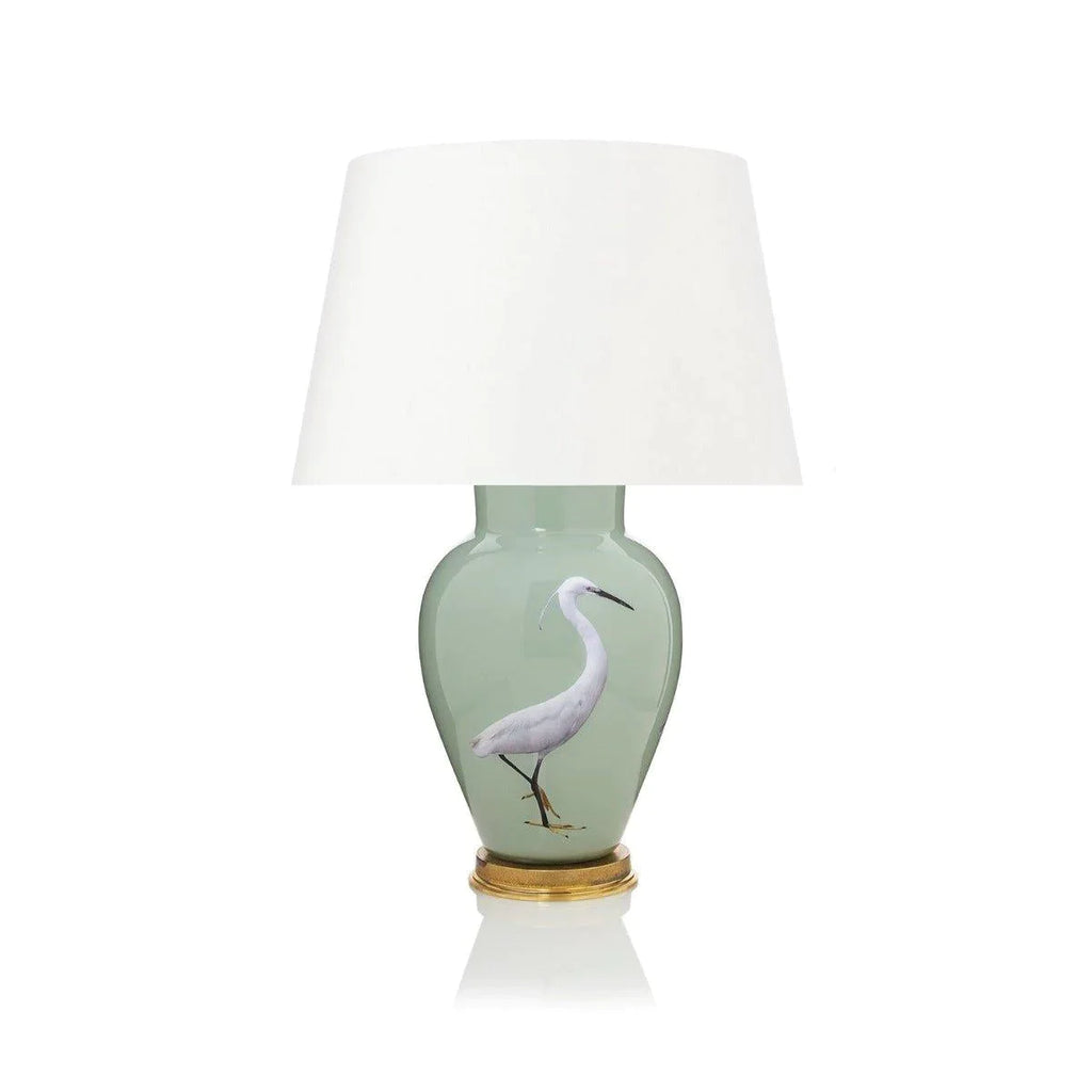 Handmade Glass Egret Green Decoupage Lamp, Large - Table Lamps - The Well Appointed House