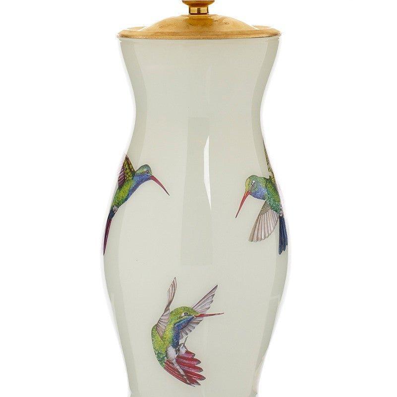 Handmade Glass Hummingbird Design Decoupage Lamp in Green - Table Lamps - The Well Appointed House