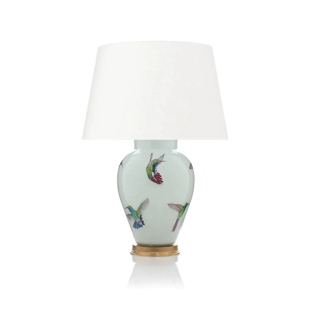 Handmade Glass Hummingbird in Green Decoupage Lamp, Large - Table Lamps - The Well Appointed House