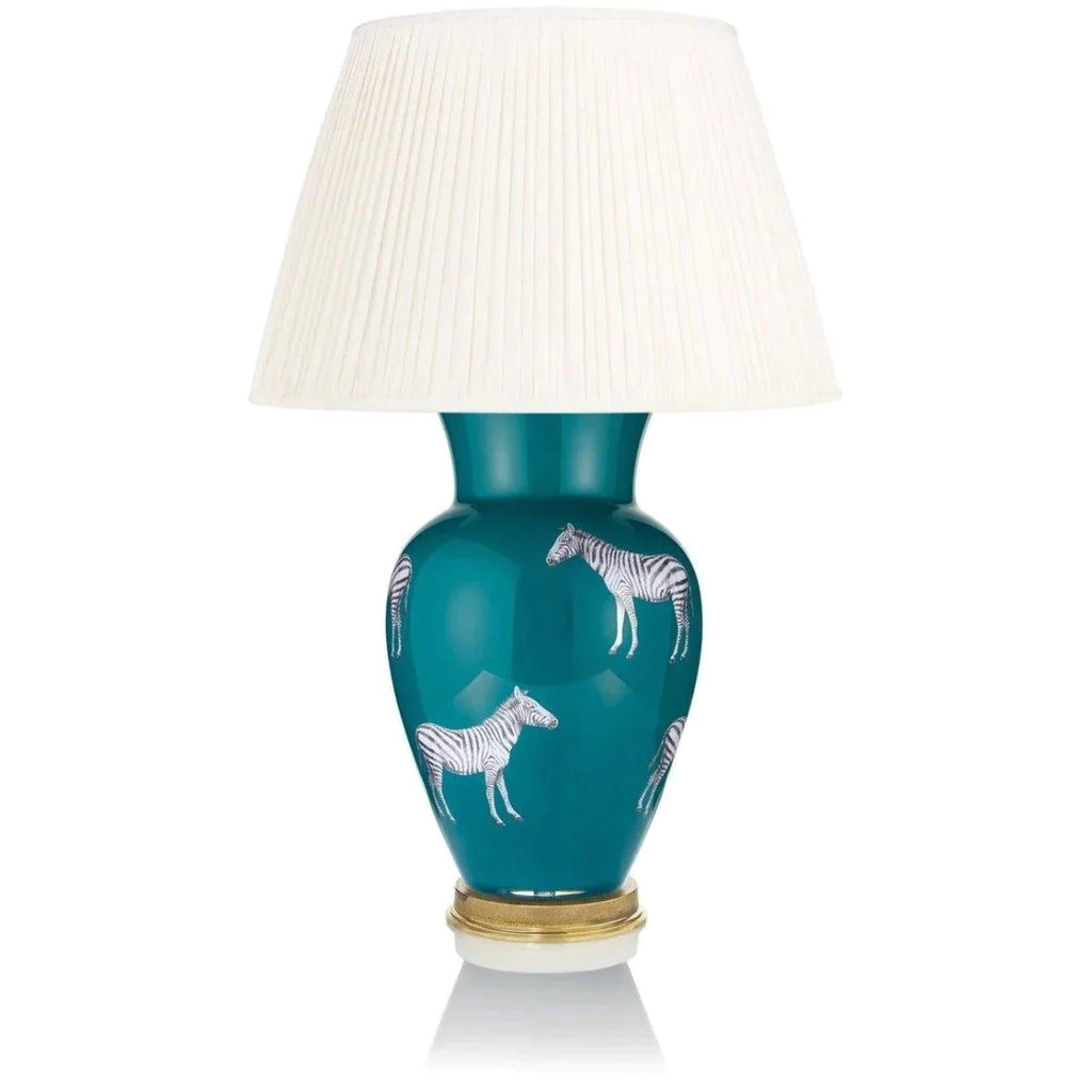 Handmade Glass Zebra on Teal Green Decoupage Lamp, Large - Table Lamps - The Well Appointed House