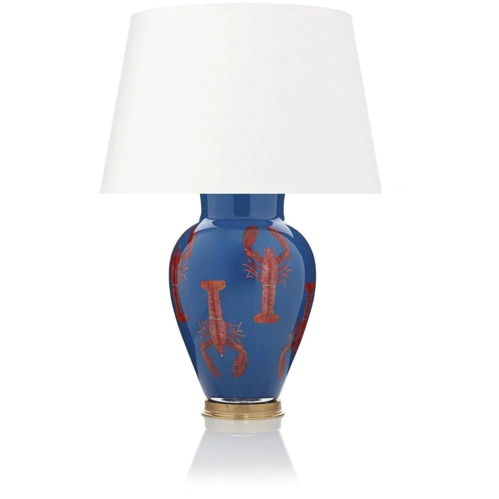 Handmade Navy Glass Decoupage Lamp, Large with Red Lobster - Table Lamps - The Well Appointed House