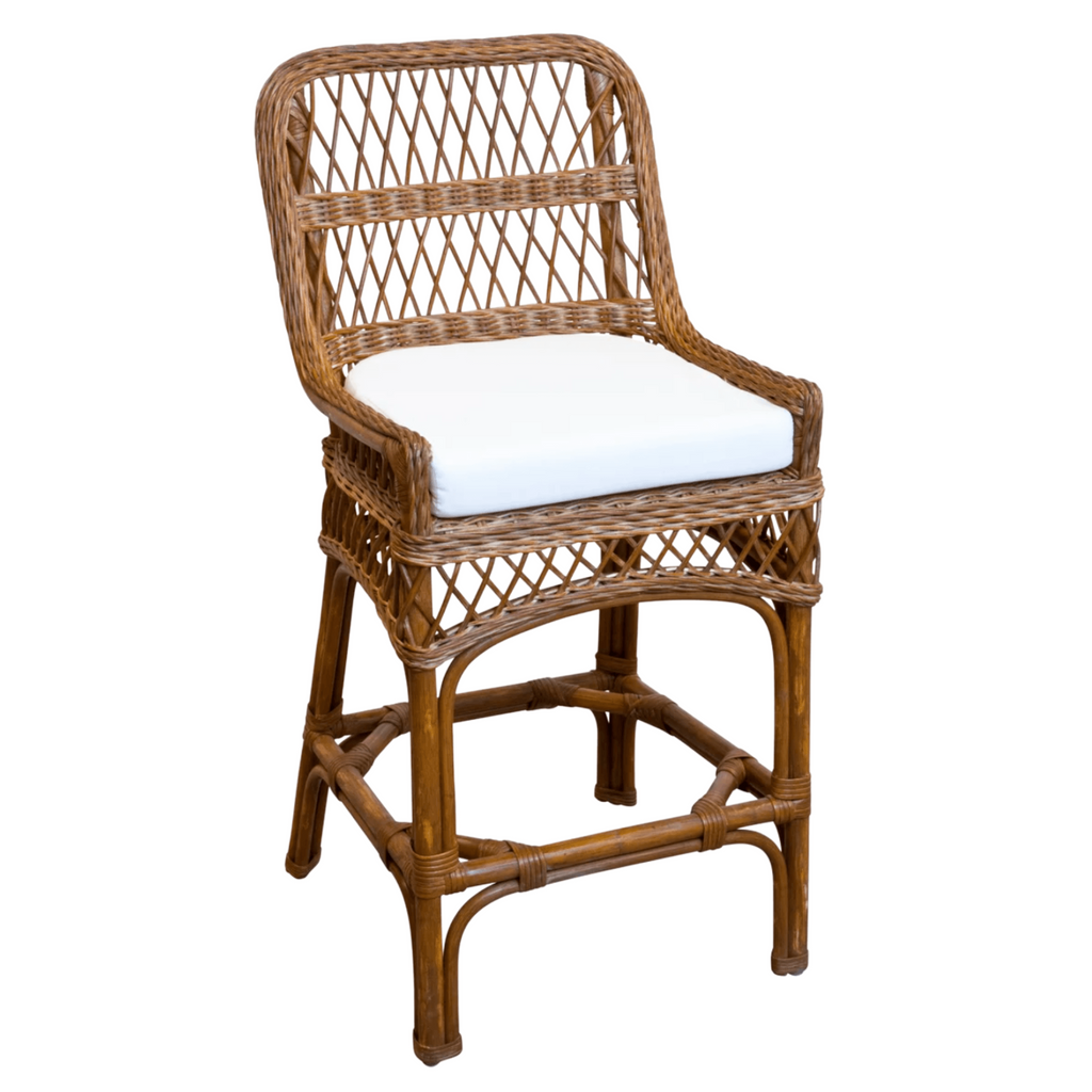 Harvested Rattan Wicker Open Weave Counter Stool with Cushion - Bar & Counter Stools - The Well Appointed House