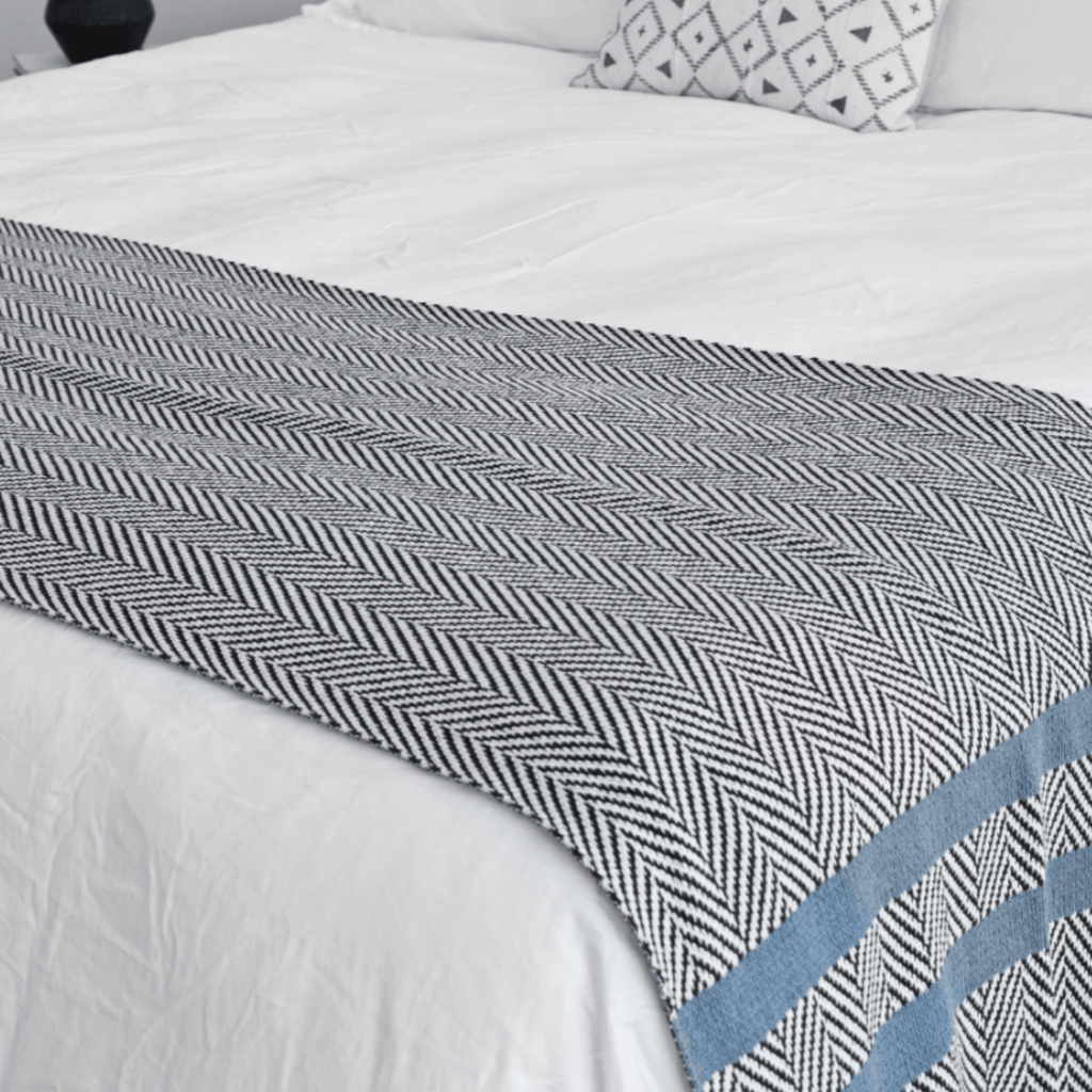 Herringbone Bands Bed Scarf - Two Sizes Available - Throw Blankets - The Well Appointed House