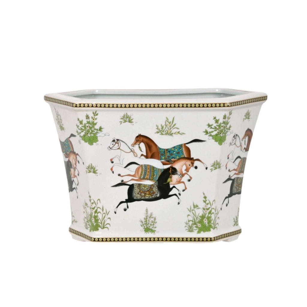 Hexagon Horse Porcelain Cachepot - Indoor Cachepots - The Well Appointed House