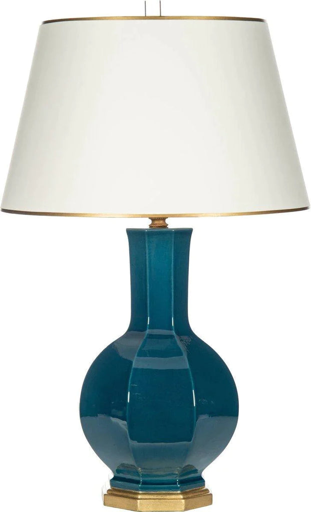 Hexagonal Dark Teal Ceramic Geometric Table Lamp - Table Lamps - The Well Appointed House