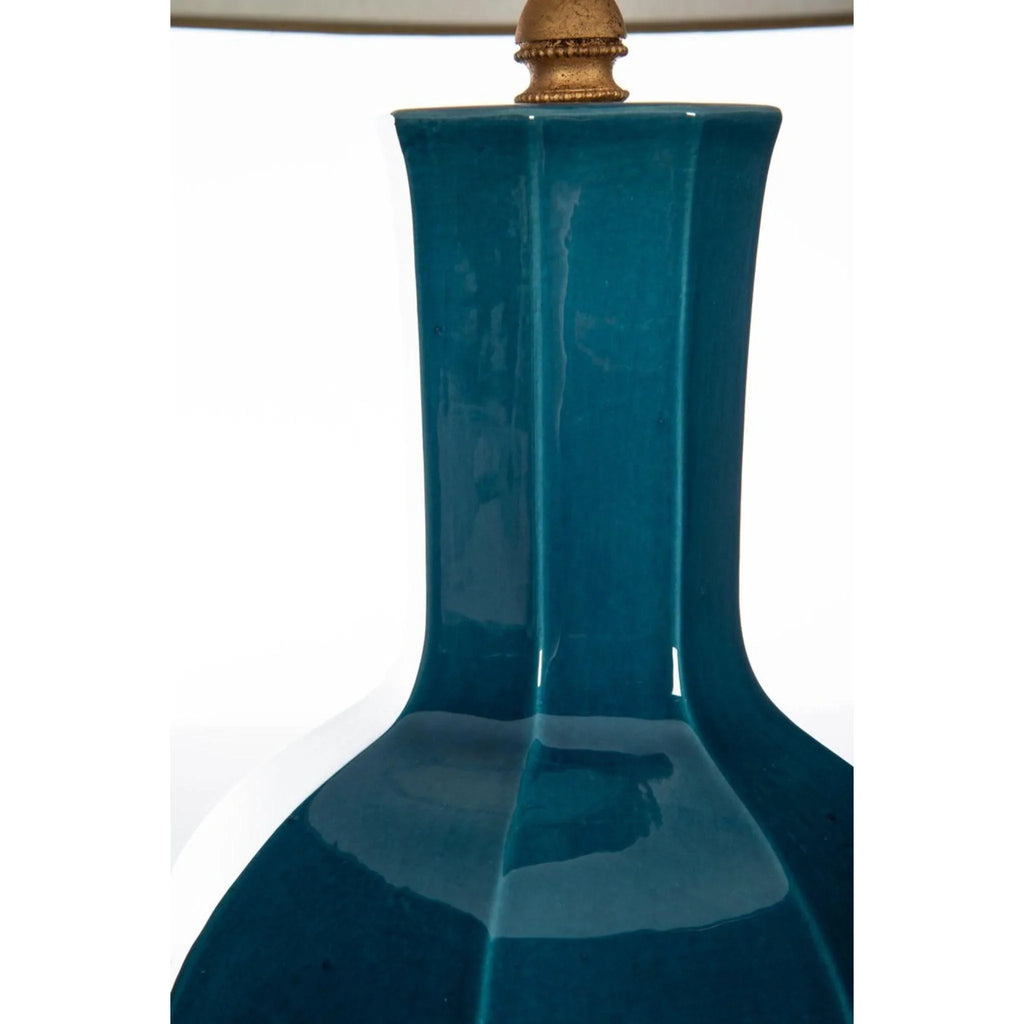 Hexagonal Dark Teal Ceramic Geometric Table Lamp - Table Lamps - The Well Appointed House