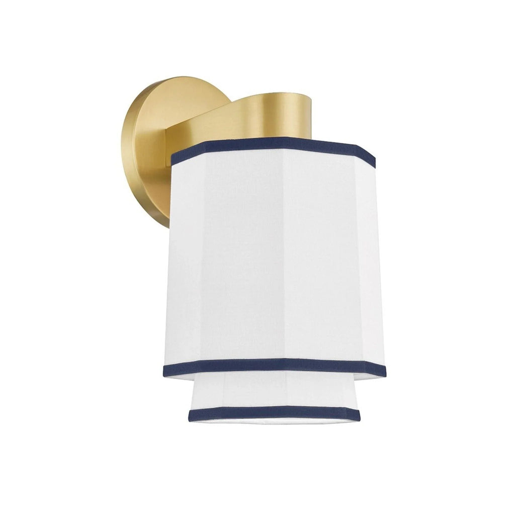 Hexagonal White Sconce Light with Navy Nautical Detail - Sconces - The Well Appointed House