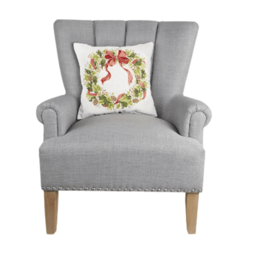 Holly Pinecone Wreath Printed & Embroidered Christmas Throw Pillow - Christmas Pillows - The Well Appointed House