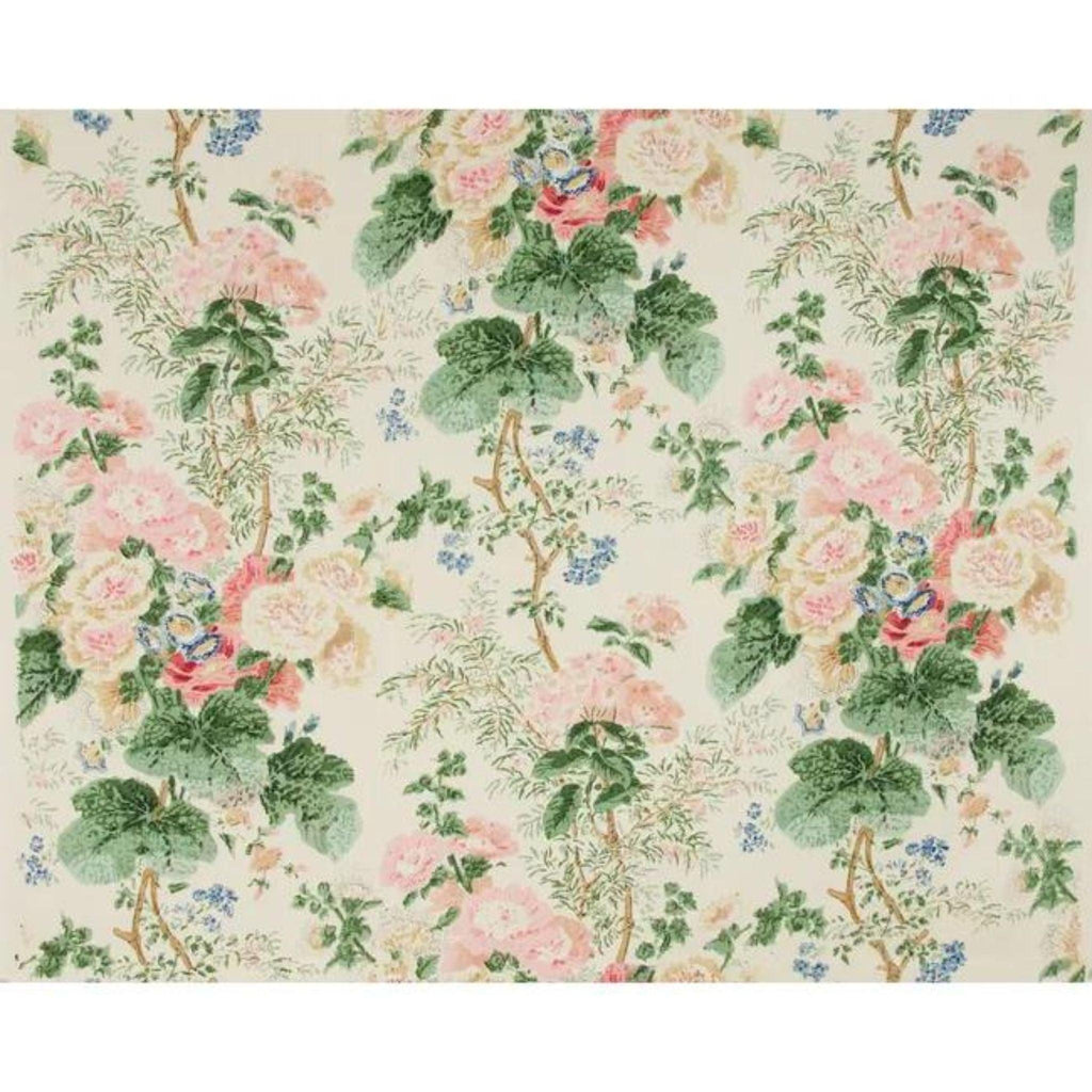 Hollyhock White and Coral Fabric - Wallpaper - The Well Appointed House