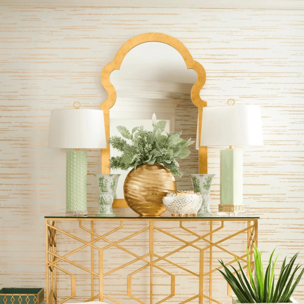 Honeycomb Ceramic Lamp in Pistachio with Off White Silk Shade - Table Lamps - The Well Appointed House