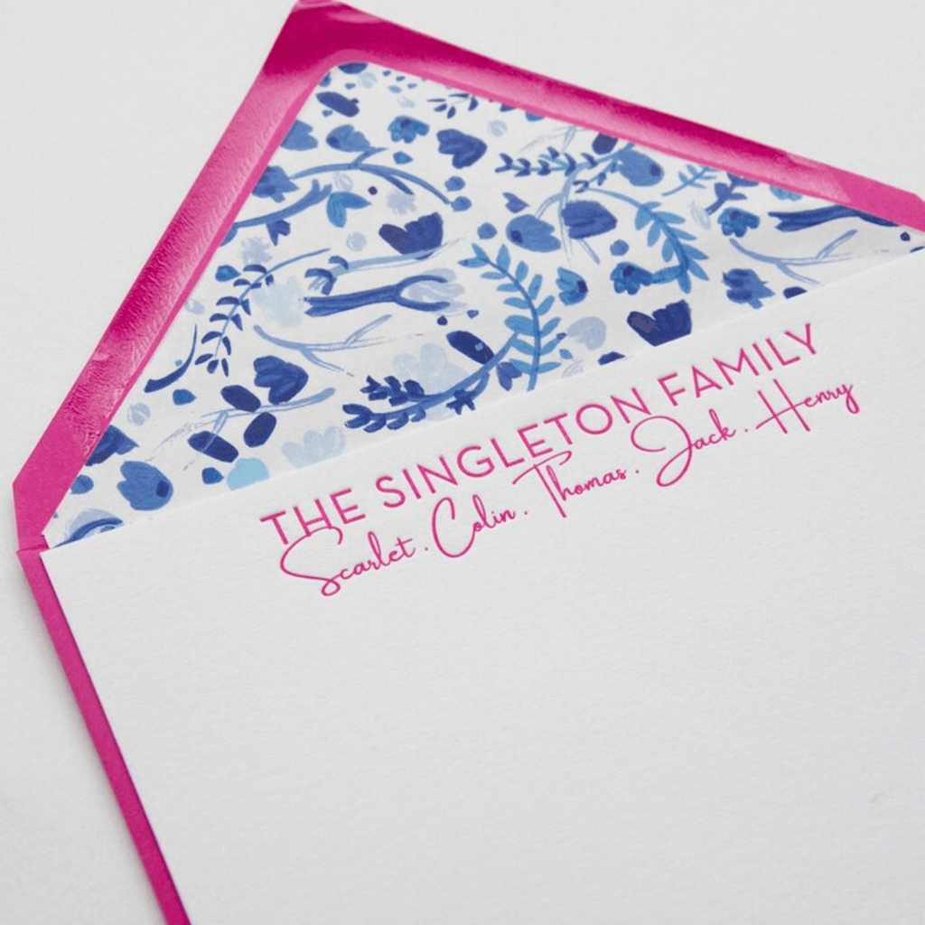 Hot Pink and Blue Floral Design 79 Personalized Letterpress Note & Enclosure Cards - Stationery - The Well Appointed House