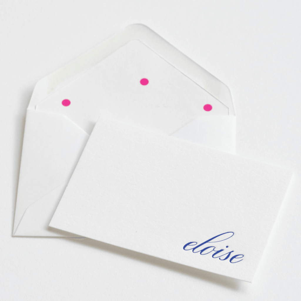 Hot Pink and Blue Scroll Design 68 Personalized Letterpress Note & Enclosure Cards - Stationery - The Well Appointed House