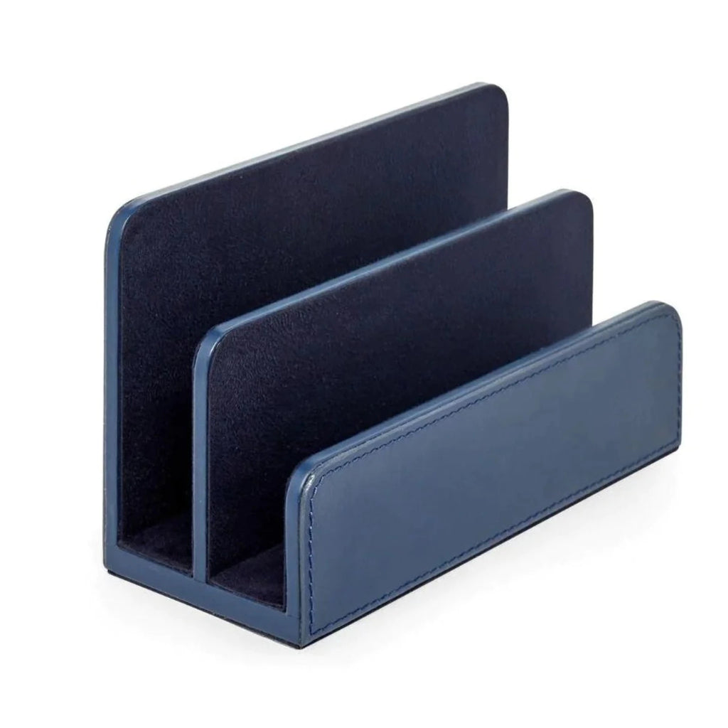 Hunter Letter Caddy in Navy Blue Leather - Stationery & Desk Accessories - The Well Appointed House