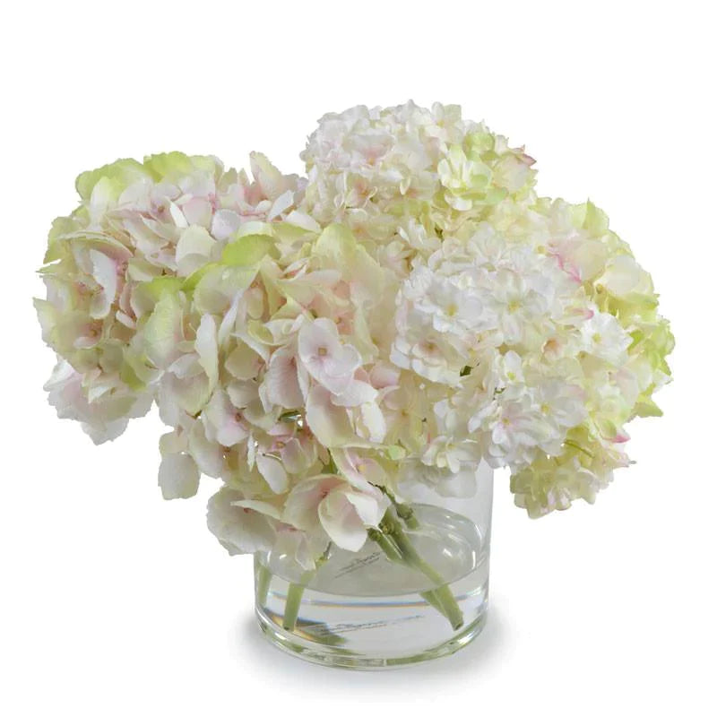 Hydrangea Arrangement in Clear Glass Cylinder Vase - Florals & Greenery - The Well Appointed House