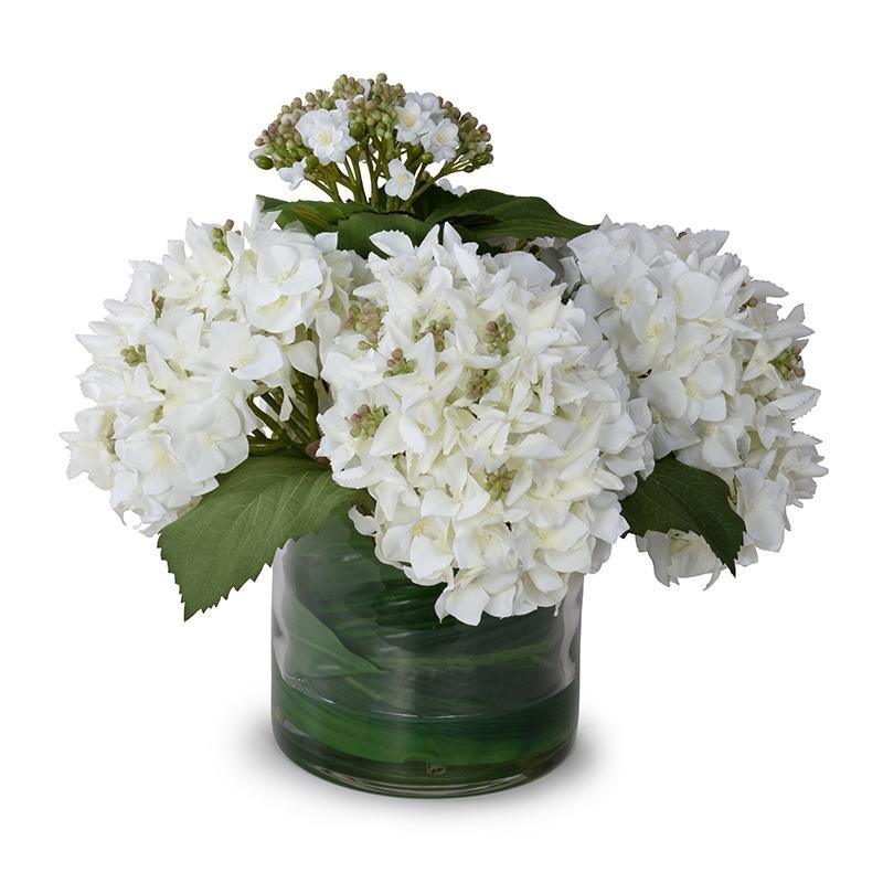 Hydrangea Bud Arrangement Green and White in Glass Container - Florals & Greenery - The Well Appointed House