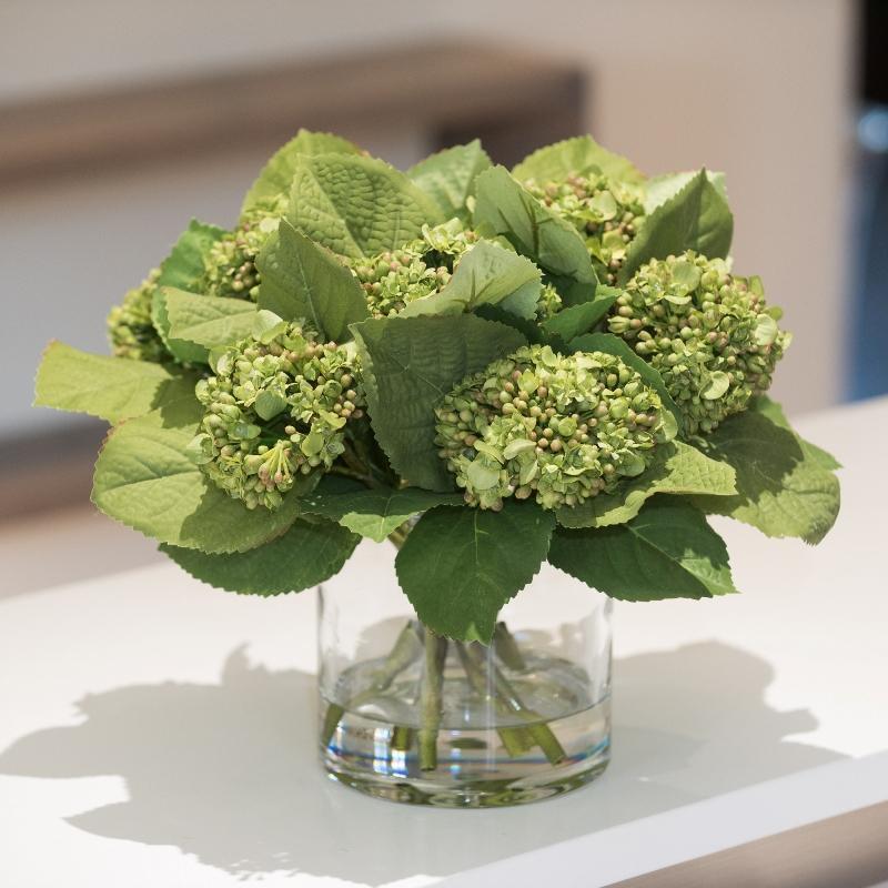 Hydrangea Faux Green Bud Arrangement in Glass Cylinder - Florals & Greenery - The Well Appointed House