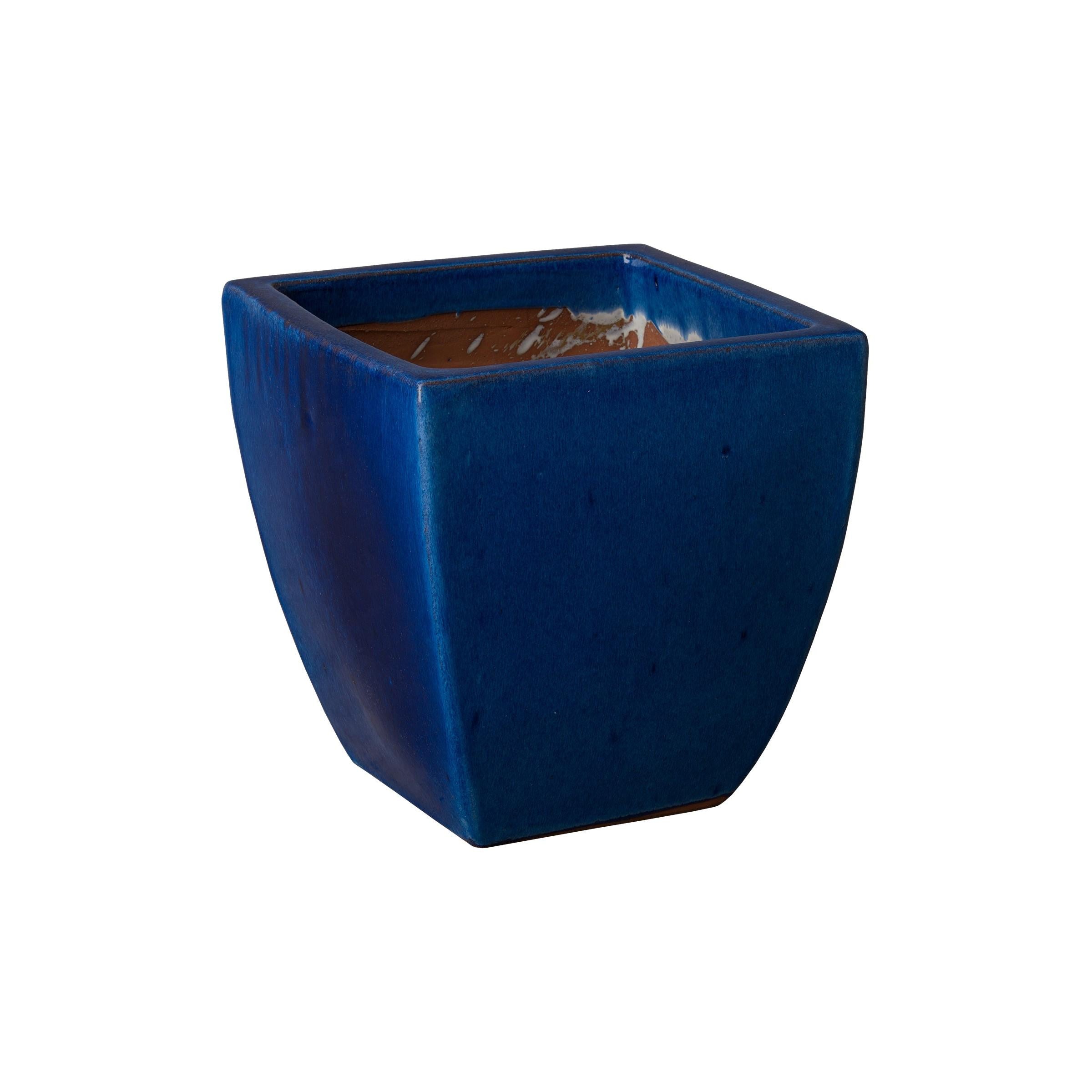 square blue glazed plant pots Square Planter
