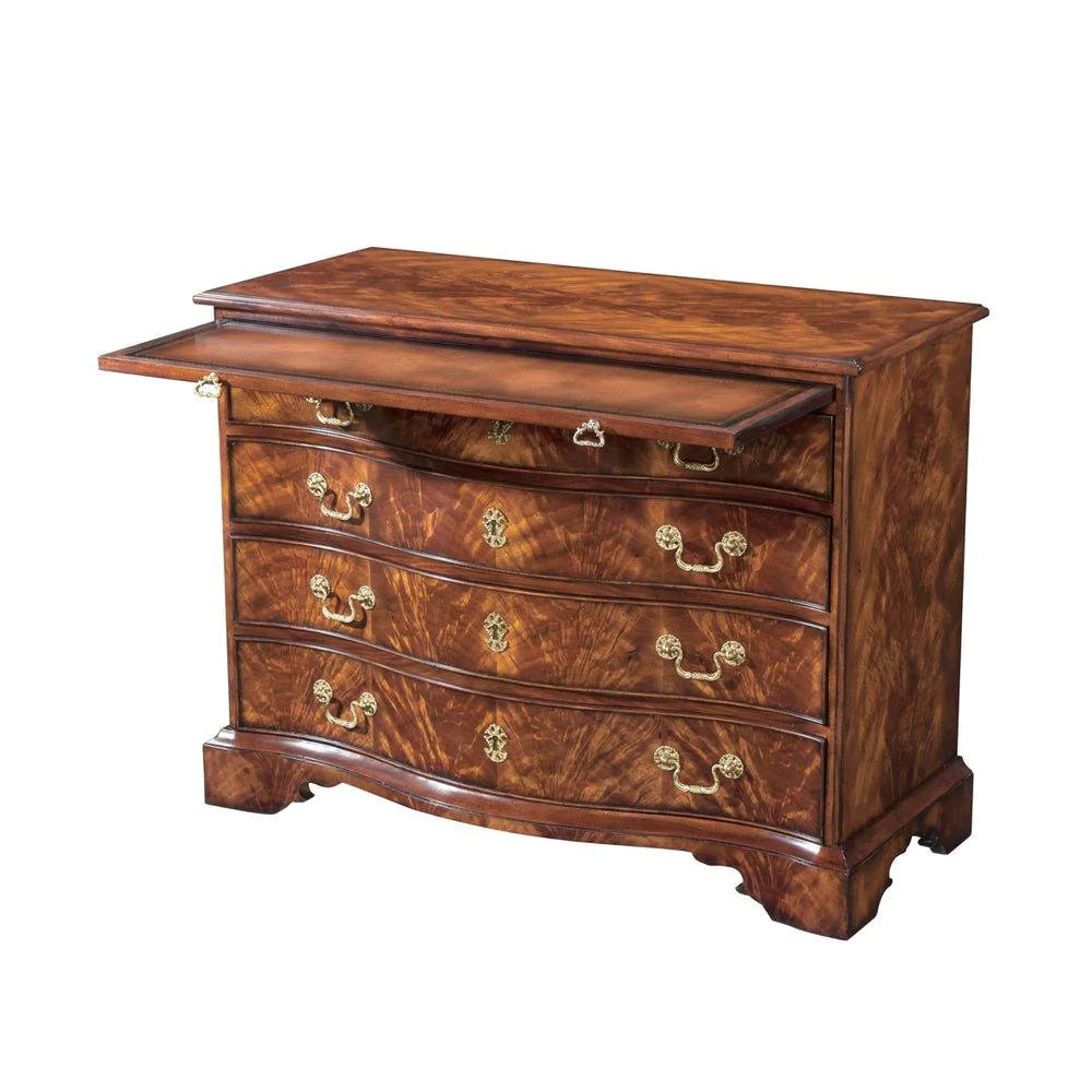 India Silk Large Four Drawer Mahogany & Flame Veneered Bombé Chest - Dressers & Armoires - The Well Appointed House