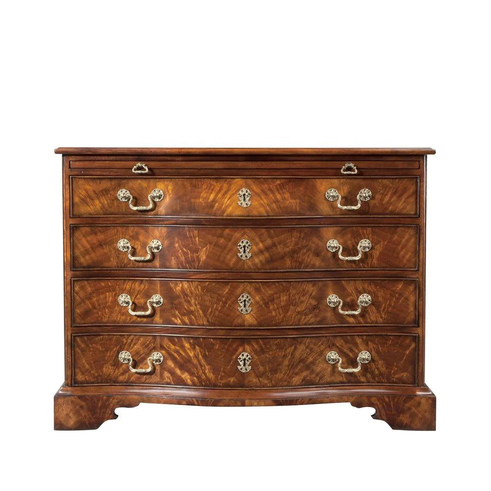 India Silk Large Four Drawer Mahogany & Flame Veneered Bombé Chest - Dressers & Armoires - The Well Appointed House