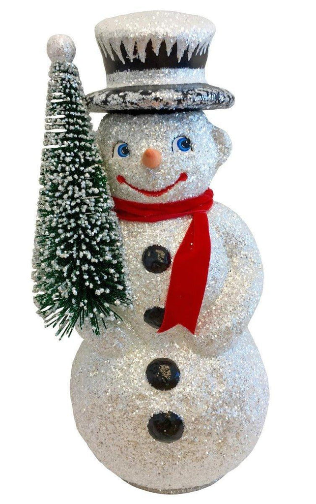 Ino Schaller Large Paper Mache Snowman With Tree Candy Container Christmas Decoration - Christmas Decor - The Well Appointed House