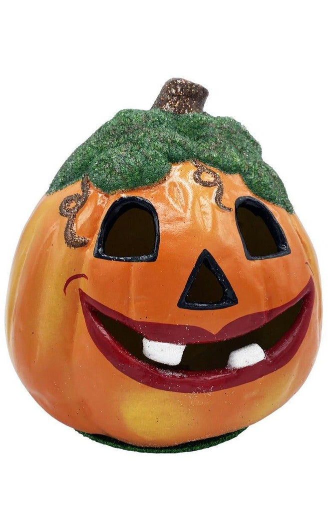 Ino Schaller Paper Mache Pumpkin With Toothy Smile Candy Container Halloween Decoration - Halloween - The Well Appointed House