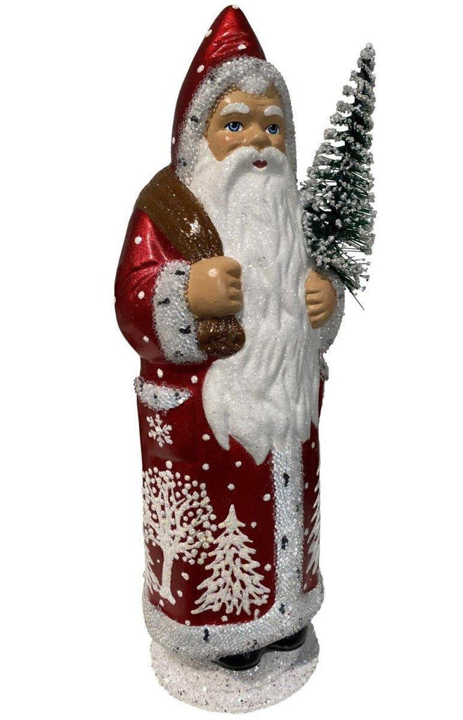 Ino Schaller Paper Mache Santa In Red Coat With Ermine Edge Candy Container Christmas Decoration - Christmas Decor - The Well Appointed House