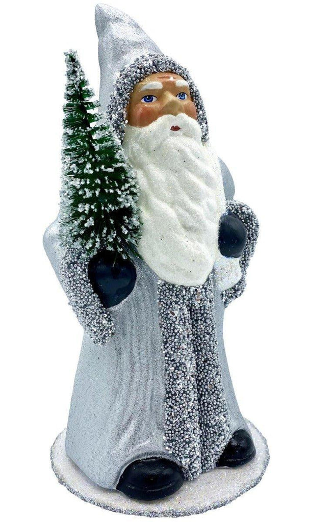 Ino Schaller Paper Mache Santa In Silver Beaded Coat Candy Container Christmas Decoration - Christmas Decor - The Well Appointed House