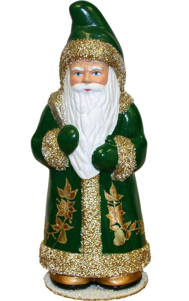 Ino Schaller Paper Mache Santa With Green & Gold Coat Candy Container Christmas Decoration - Christmas Decor - The Well Appointed House