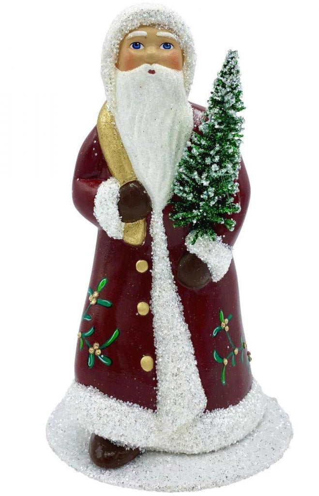 Ino Schaller Paper Mache Santa With Red Coat & Mistletoe Candy Container Christmas Decoration - Christmas Decor - The Well Appointed House