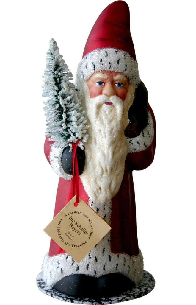 Ino Schaller Paper Mache Santa With Snowy Tree Candy Container Christmas Decoration - Christmas Decor - The Well Appointed House