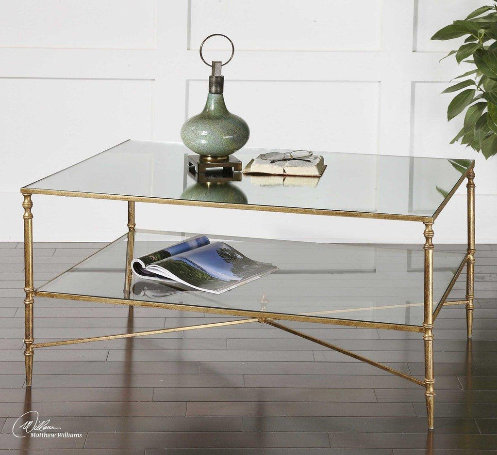 Iron Frame Coffee Table with Mirror Top and Glass Shelf - Coffee Tables - The Well Appointed House