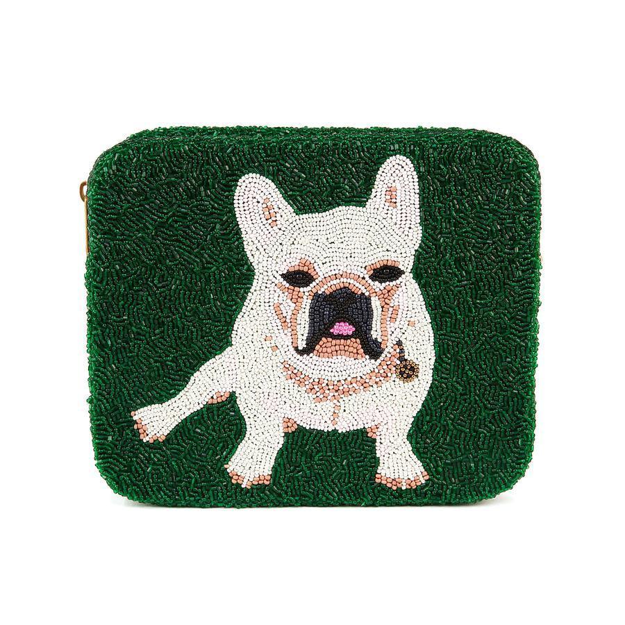 Ivory & Emerald Beaded French Bulldog Motif Handbag - Gifts for Her - The Well Appointed House