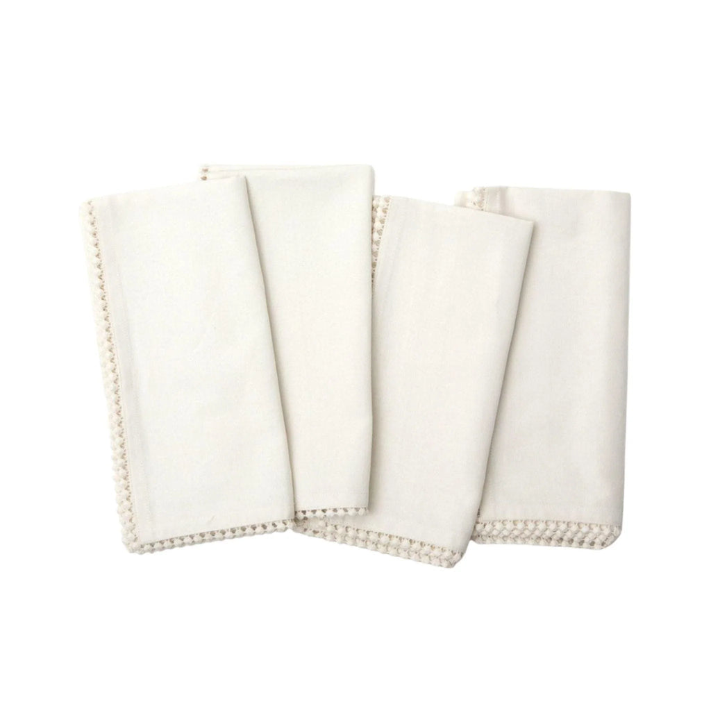 Ivory Cocktail Napkins with Pom Pom Border - Cocktail Napkins - The Well Appointed House