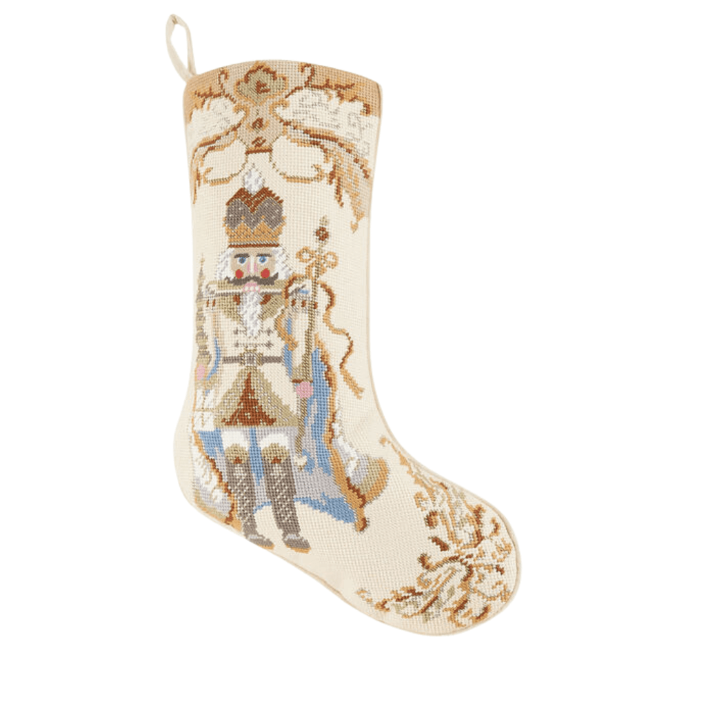 Ivory Embroidered Nutcracker Christmas Stocking - Christmas Stockings - The Well Appointed House