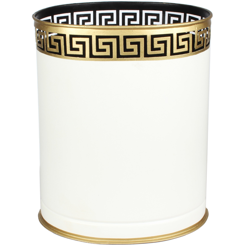 Ivory Greek Key Wastepaper Basket - The Well Appointed House 
