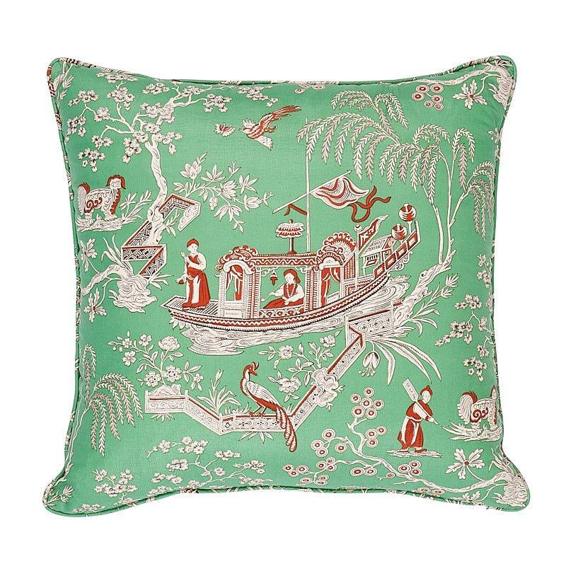 Jade & Red Matsudana Chinoiserie 20" Cotton Throw Pillow - Pillows - The Well Appointed House