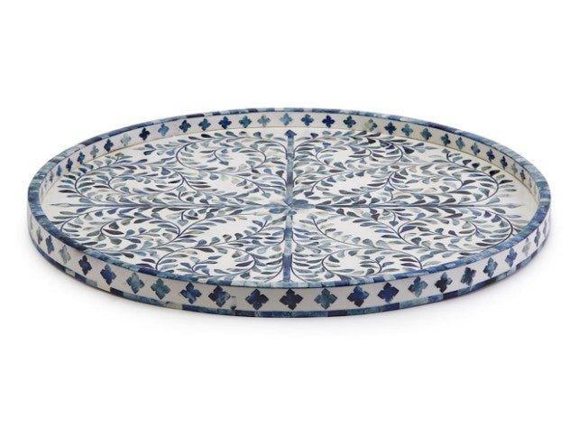 Jaipur Palace Blue and White Inlaid Decorative Round Serving Tray – The ...
