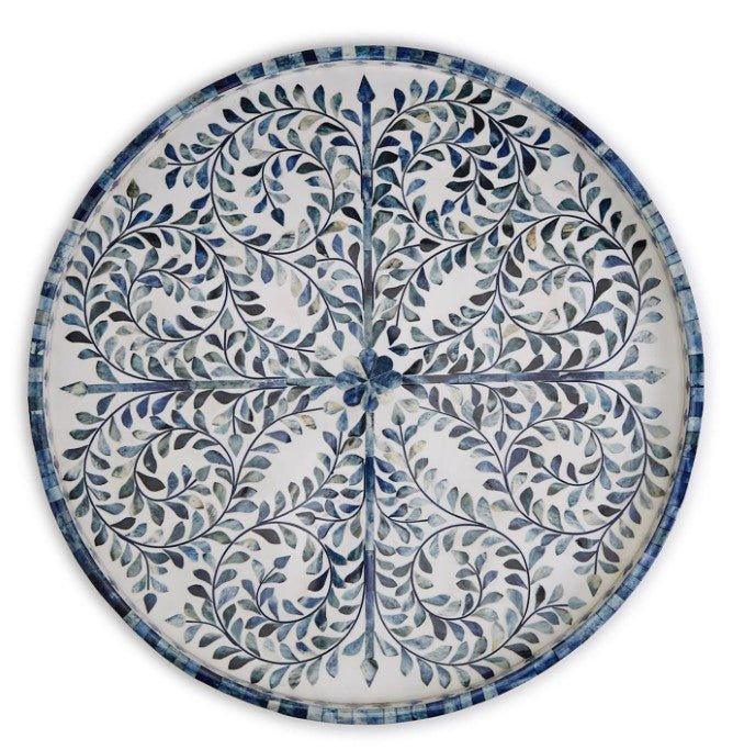 Jaipur Palace Blue and White Inlaid Decorative Round Serving Tray - Decorative Trays - The Well Appointed House
