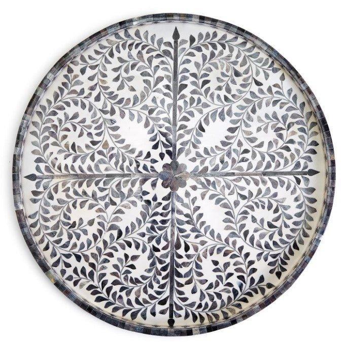 Jaipur Palace Gray & White Inlaid Decorative Round Serving Tray - Decorative Trays - The Well Appointed House