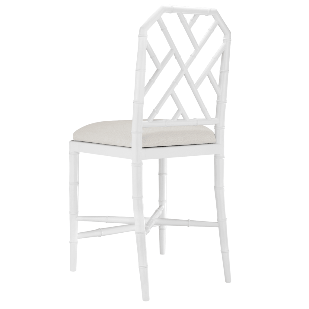 Jardin Eggshell White Faux Bamboo Fretwork Chippendale Counter Stool - Bar & Counter Stools - The Well Appointed House