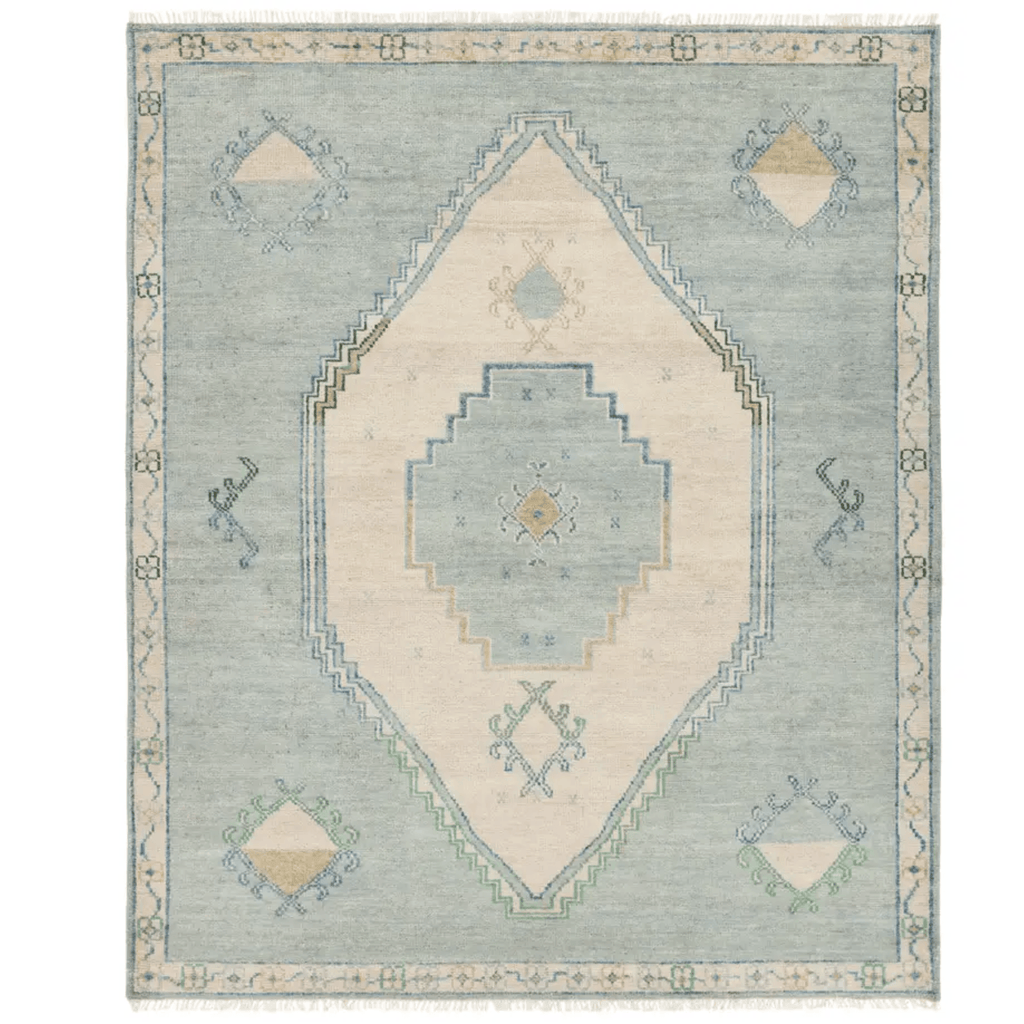 Jinsen Blue, Green & Tan Hand Knotted Wool Area Rug - Available in a Variety of Sizes - Rugs - The Well Appointed House