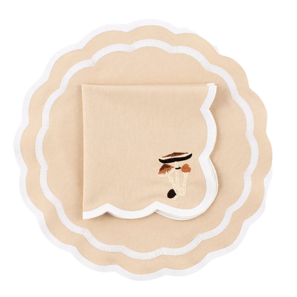 Mushroom Embroidered Placemat & Napkin Set - The Well Appointed House