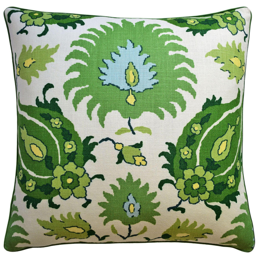 Kashmiri Decorative Floral Throw Pillow in Green - Pillows - The Well Appointed House