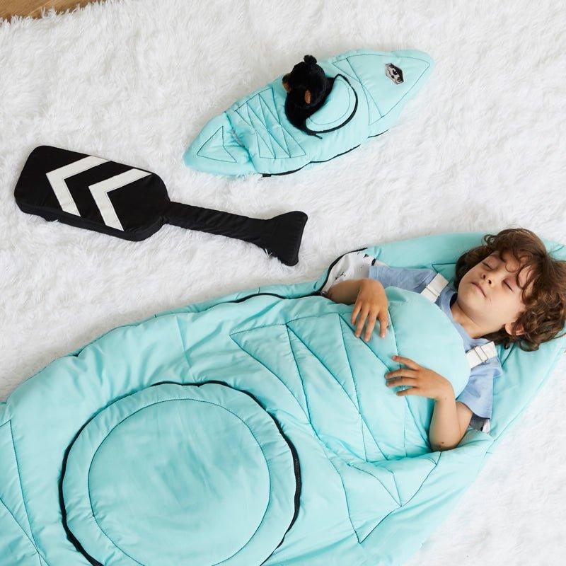 Kayak Sleeping Bag with Oar for Kids with Optional Mini Kayak Companion Bag for a Doll - Little Loves Playroom Accessories - The Well Appointed House