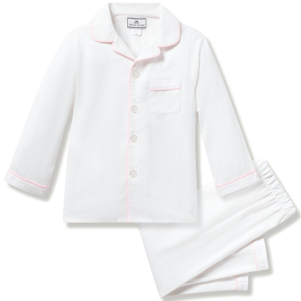 Kid's Twill Pajama Set in White with Piping - The Well Appointed House 