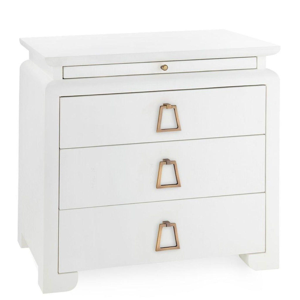 Lacquered Heavy Linen Elina Side Table with Custom Pull Option in Vanilla - Side & Accent Tables - The Well Appointed House