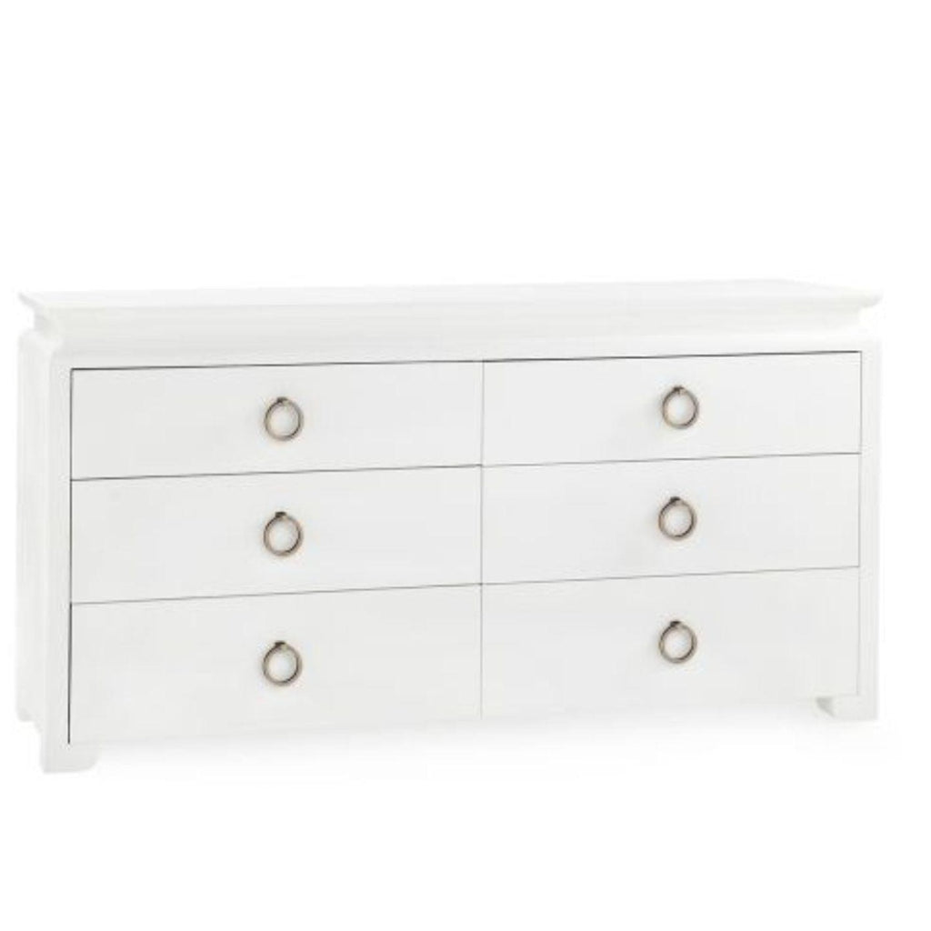 Lacquered Heavy Linen Elina Six Drawer Dresser with Custom Pull Option in Vanilla - Dressers & Armoires - The Well Appointed House