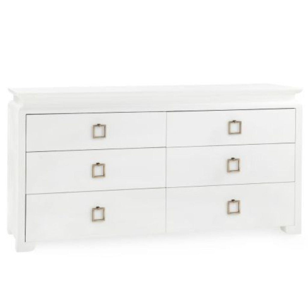 Lacquered Heavy Linen Elina Six Drawer Dresser with Custom Pull Option in Vanilla - Dressers & Armoires - The Well Appointed House