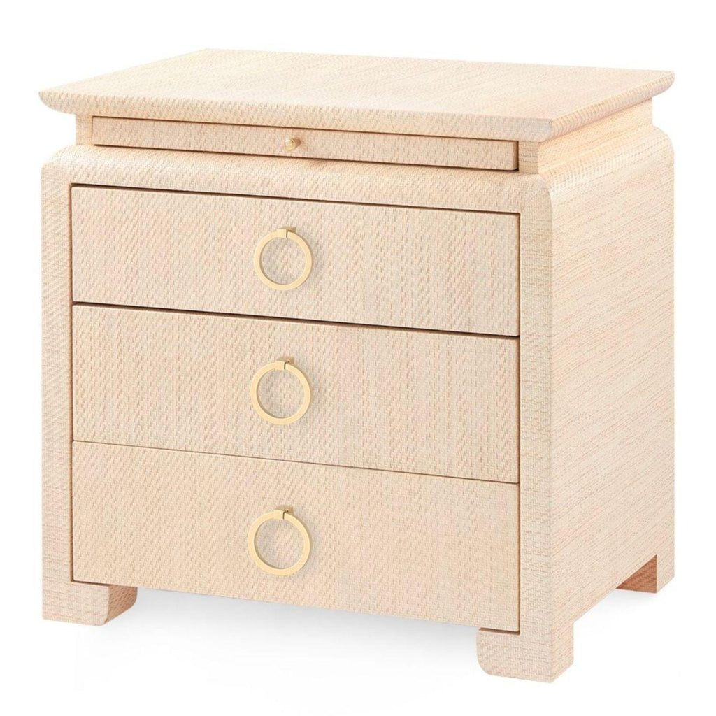 Lacquered Heavy Linen Natural Twill Elina Side Table with Custom Pull Option - Nightstands & Chests - The Well Appointed House