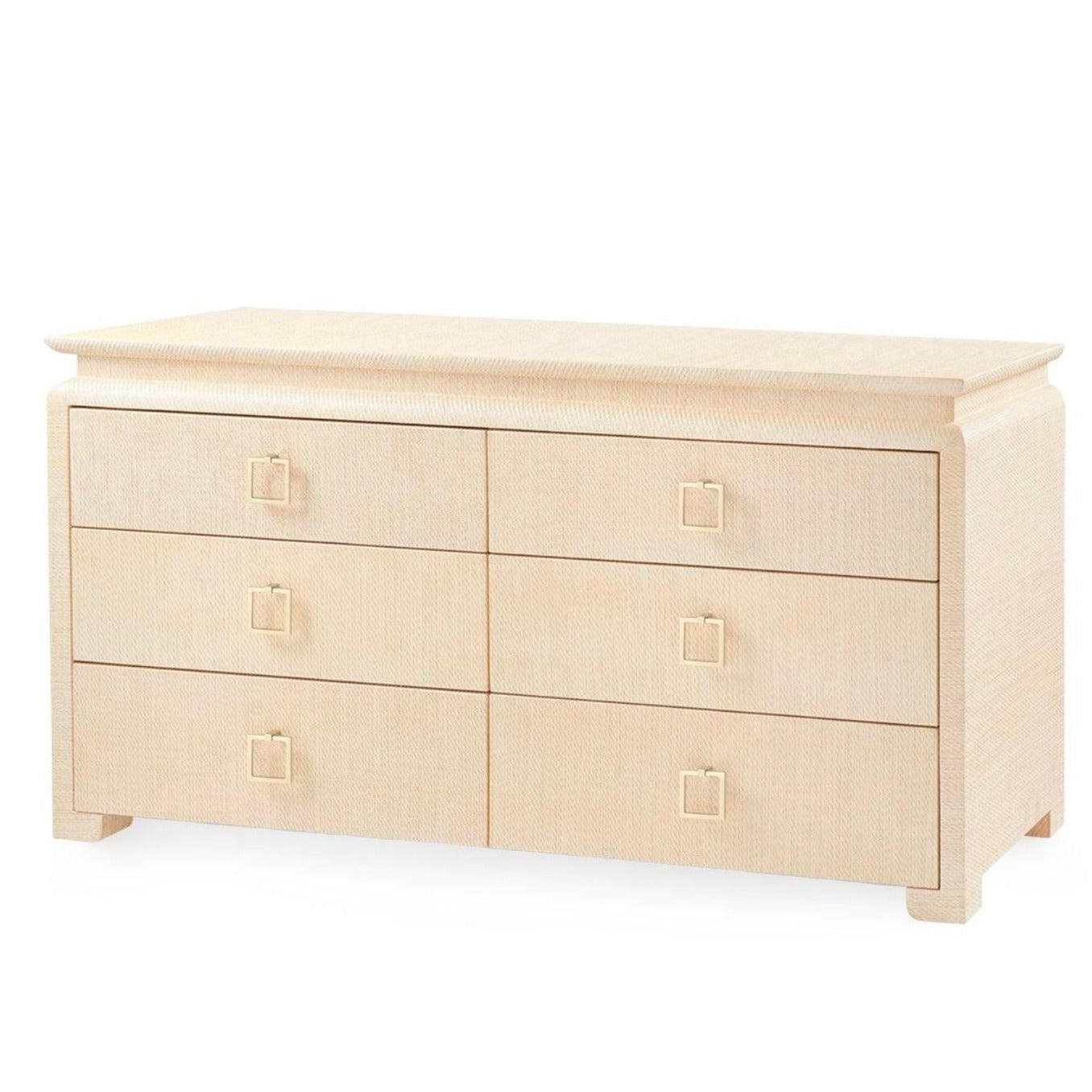 Lacquered Heavy Linen Natural Twill Elina Six Drawer Dresser with Custom Pull Option Lacquered Heavy Linen Natural Twill Elina Six Drawer Dresser with Custom Pull Option